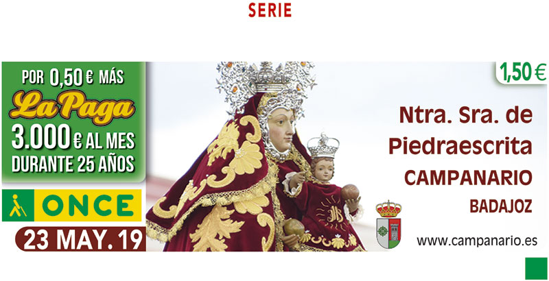 Nuestra Señora de Piedraescrita, patrona de Campanario, protagoniza el cupón de la ONCE